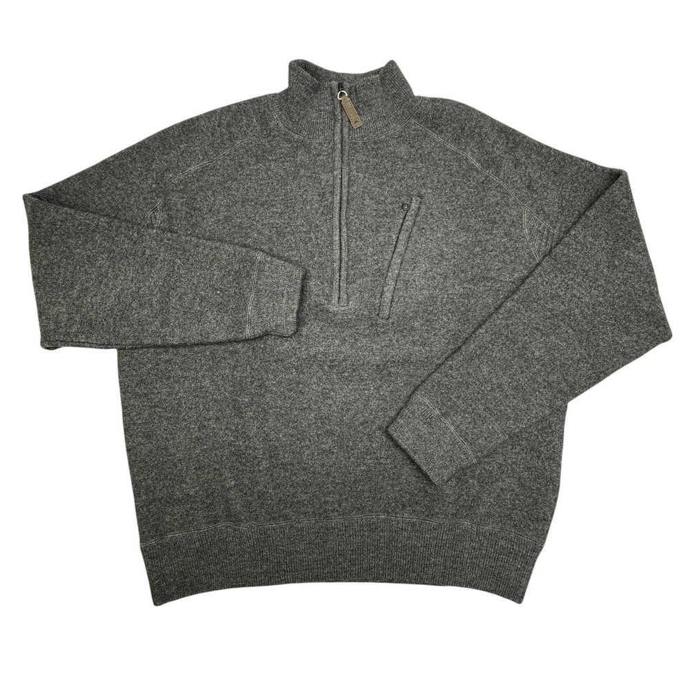 Simms Pullover Sweater Mens Large Gray Wool Heavyweight 1/4 Zip Fishing Pocket